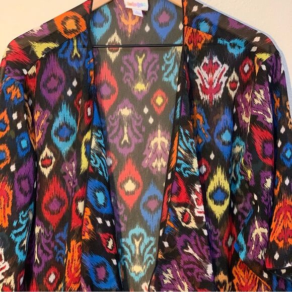 LULAROE Kimono Women Large Colorful Open Waterfall Short Sleeve Longline. - Picture 3 of 11
